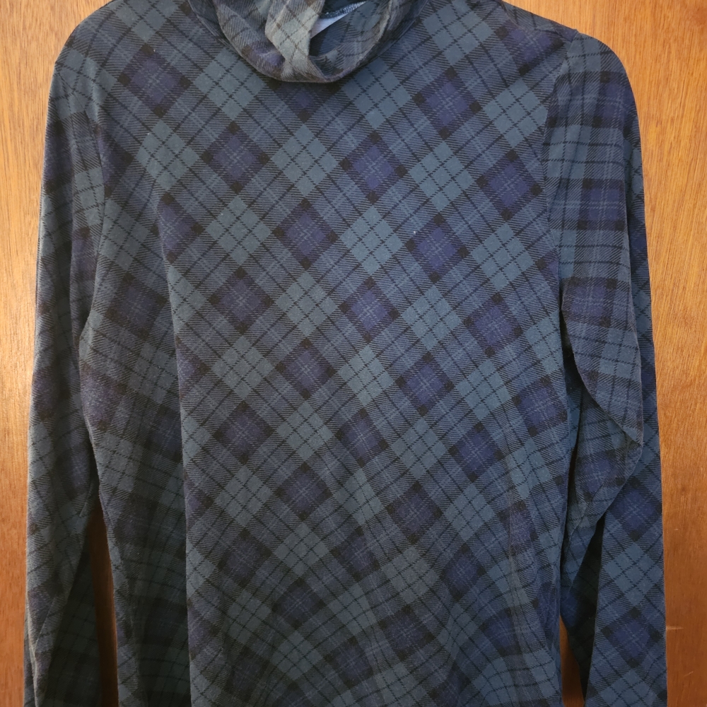 Womens Lands End Plaid Turtleneck Shirt